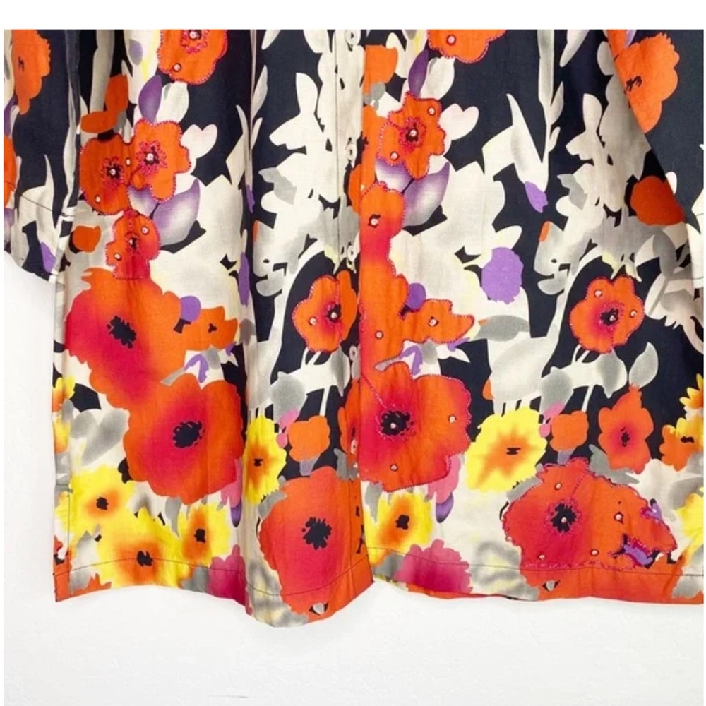 Soft Surroundings Black and Red Floral Button Down Shirt size Xal - Picture 8 of 10